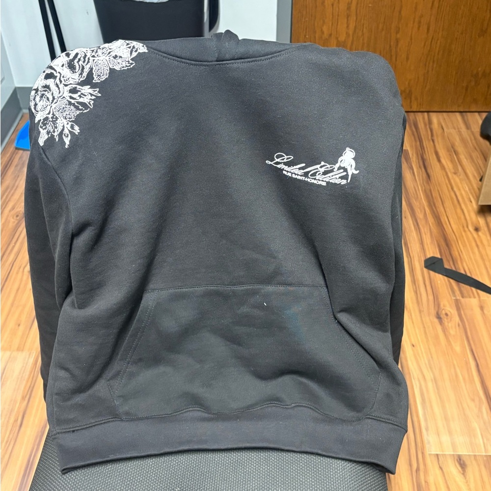 BoohooMan Black Hoodie, Floral Design
